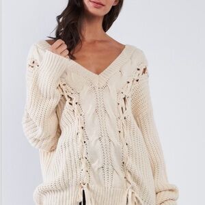 Cream V neck Knit Sweater